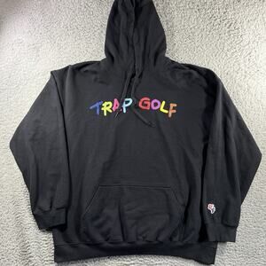 Trap Golf Hoodie Mens XL Black Colorful Puff Print Logo Streetwear Pullover